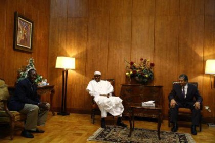 President Buhari, Minister of Environment of Egypt Mr Khaled Fahmy and NSA Monguno