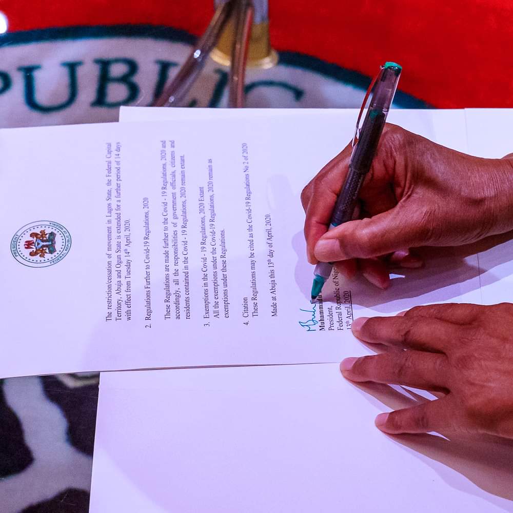 COVID-19 Lockdown Extension: Details of Quarantine Act Regulations No. 2 of 2020 President Buhari Signs